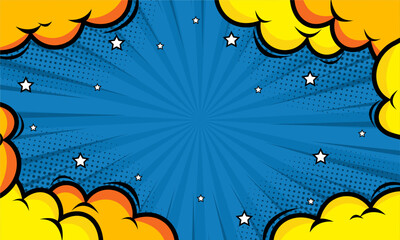 Comic blue background with yellow cloud illustration