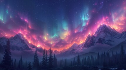 Poster - Beautiful fantasy starry night sky, blue and purple colorful, galaxy and aurora 4k wallpaper