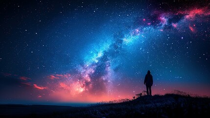 Poster - Beautiful fantasy starry night sky, blue and purple colorful, galaxy and aurora 4k wallpaper