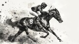 Fototapeta  - black and white background. horse racing sketch. horse racing tournament. equestrian sport. illustration of ink paints