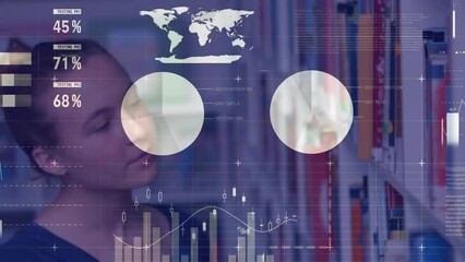 Poster - Animation of financial data processing over biracial female student