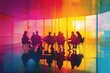 © Bijac - Colorful meeting room with silhouettes of people collaborating Highlighting teamwork and creativity
