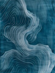 Wall Mural - A painting featuring wavy lines in shades of blue and white, creating a dynamic and abstract composition that explores movement and fluidity.