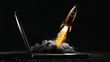 © akarawit - Rocket flying out of laptop on black background
