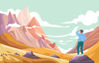 Wall Mural - mountaineering or trekking, mountains landscape