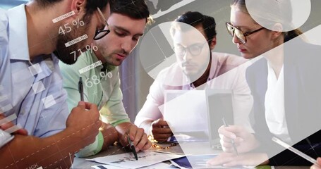 Poster - Animation of financial data processing over diverse business people in office