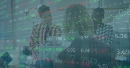 Poster - Animation of financial data processing over diverse business people in office