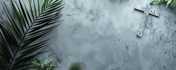 Sticker - Palm sunday background. Cross and palm on grey background.