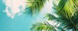Palm Sunday concept: green palm tree leaves on natural sky