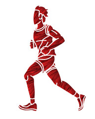 Wall Mural - A Man Running Action Speed Movement Marathon Runner Cartoon Sport Graphic Vector