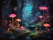 A whimsical forest filled with glowing, bioluminescent plants and creatures in vivid hues Generative AI