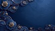 © Saowanee - Elegant dark blue background with intricately designed flowers. It is delicately raised to create a stunning 3D effect, adding depth and richness to the image.