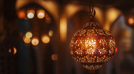 Poster - Colorful lanterns hanging in the mosque. Bokeh background