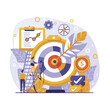 © hesh - 2d vector illustration colorful business , Achieving the goal among many goals with the best proposal and the best results