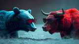 glasses on the blue bear and red bull fighting vision, Generative Ai