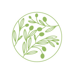 Sticker - line art circle leaves olive oil logo vector