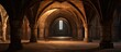 This image shows a dimly lit room with architectural arches and columns reminiscent of a medieval church cellar. The arched doorways and columns create a sense of history and grandeur in the space.