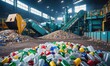 Massive piles of garbage inside a waste treatment plant