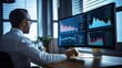 © Space_Background - analyst uses computer and dashboard for data business analysis and Data Management System with KPI and metrics connected to the database for technology finance, operations, sales, marketing