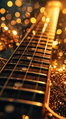 Poster - Guitar strings with golden lights. Generative AI.