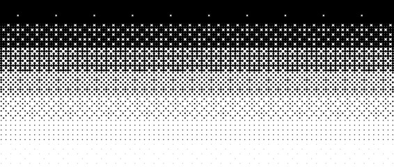 Poster - Pixelated gradient texture. Black dithered gradation background. Retro bitmap video game wallpaper. Halftone 8 bit overlay. Vintage rectangle pixel art print. Vector horizontal striped fading backdrop