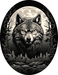 Wall Mural - wolf in the night vector illustration design for t-shirt, stickers and others.