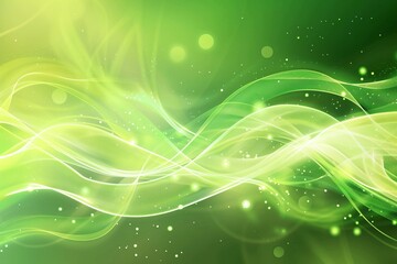 Fototapete - Abstract Green Light Waves and Particles
