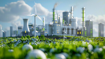 Renewable Energy Plant: Generating Carbon-Free Green Hydrogen Gas and Electricity. Concept Renewable Energy, Green Hydrogen, Electricity Generation, Carbon-Free, Hydrogen Gas