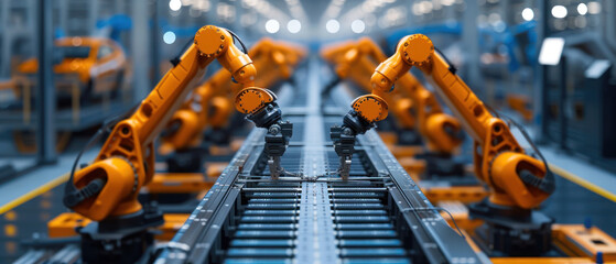 Aufkleber - Automated robotics arms efficiently assembling a car on a production line, showcasing precision and advanced manufacturing technology