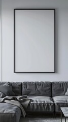 large blank picture frame in a modern appartement - poster / art mockup template for product placement