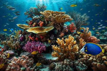 Wall Mural - The symphony of underwater coral reefs and colorful fishes