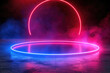Striking red and blue neon ring glowing in dark room