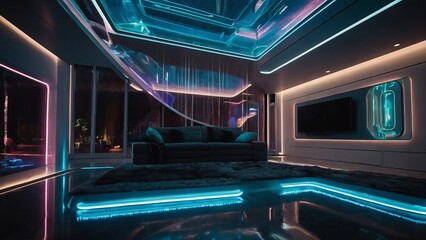 Sticker - Modern futuristic holografic house interior design 