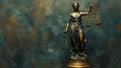 Bronze statue of Themis, Goddess of Justice holding Law Scales. Copy space. generative ai