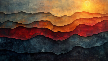 Wall Mural - Sunset over the mountains. 3D rendering. Computer digital drawing.