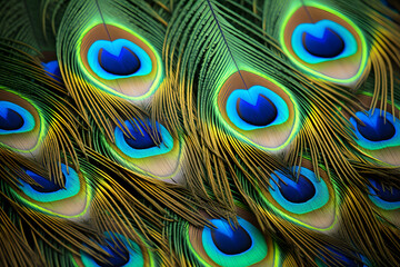 Close up of colorful peacock bird feathers