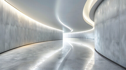 Wall Mural - Modern Architecture with Bright Interior, White Walls and Futuristic Design, Abstract Tunnel or Corridor