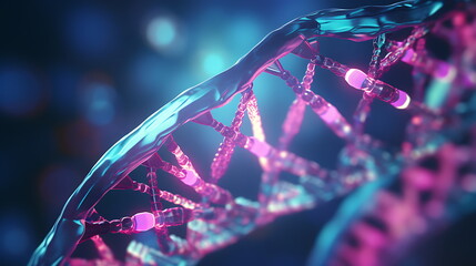 DNA structure in blue light on dark background. Generative AI
