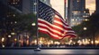 An elegant scene portraying the American flag displayed prominently in a public square.