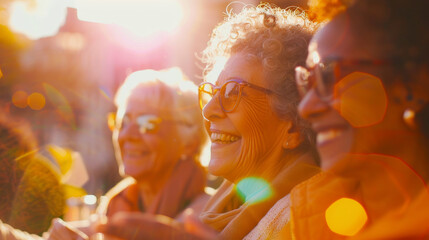 Friends group of mature old women happy to pass time together and having fun