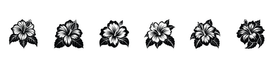 Hibiscus icon, Hibiscus icon isolated on white background, Tropic flowers vector. Hawaiian hibiscus, Hibiscus beautiful blooming flower, hibiscus flower vector clip art set