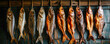 Assorted Smoked Fish Hanging on a Line