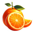 3d cartoon style orange fruit with leaves isolated on transparent background PNG image AI Generated