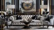 An antique-inspired living room with a nod to Art Deco glamour. 