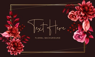 Wall Mural - Floral Background Template With Beautiful Maroon Flower Leaves