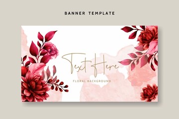 Wall Mural - Floral Background Template With Beautiful Maroon Flower Leaves 3