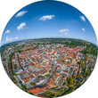 Die Stadt Ravensburg in Oberschwaben von oben, Little Planet-Ansicht, freigestellt