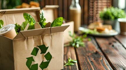 Wall Mural - Green arrows recycling sign on paper background