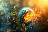 Fototapeta  - Five fundamental elements of nature air water fire earth space, creation of natural forces