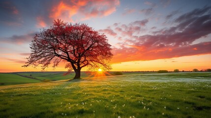 Wall Mural - Vibrant Spring Dawn Over Meadow, Captured with Canon RF 50mm f/1.2L USM